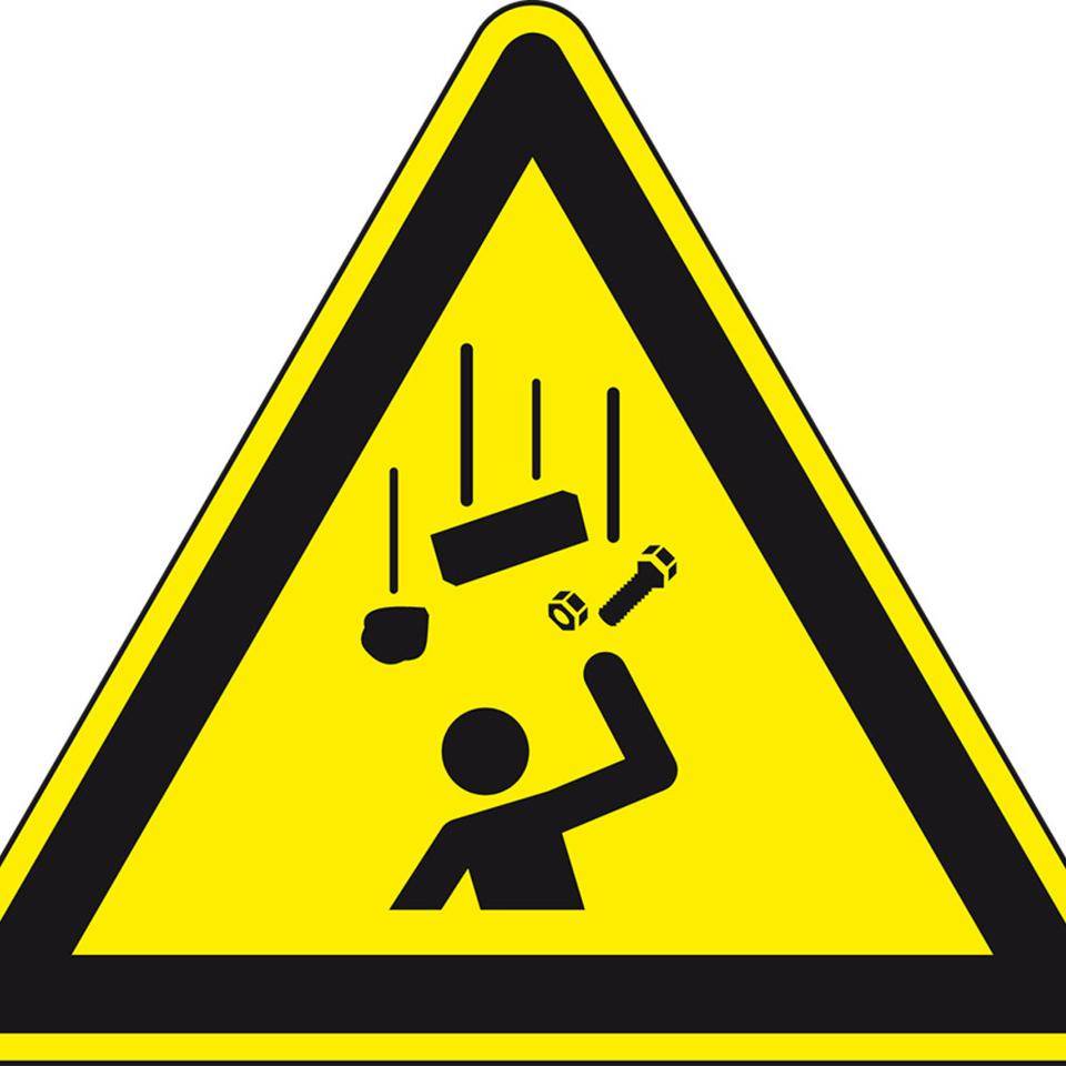 Warnzeichen Warnung vor herabfallenden Gegenständen, Folie, selbstklebend, SL100mm, DIN EN ISO 7010