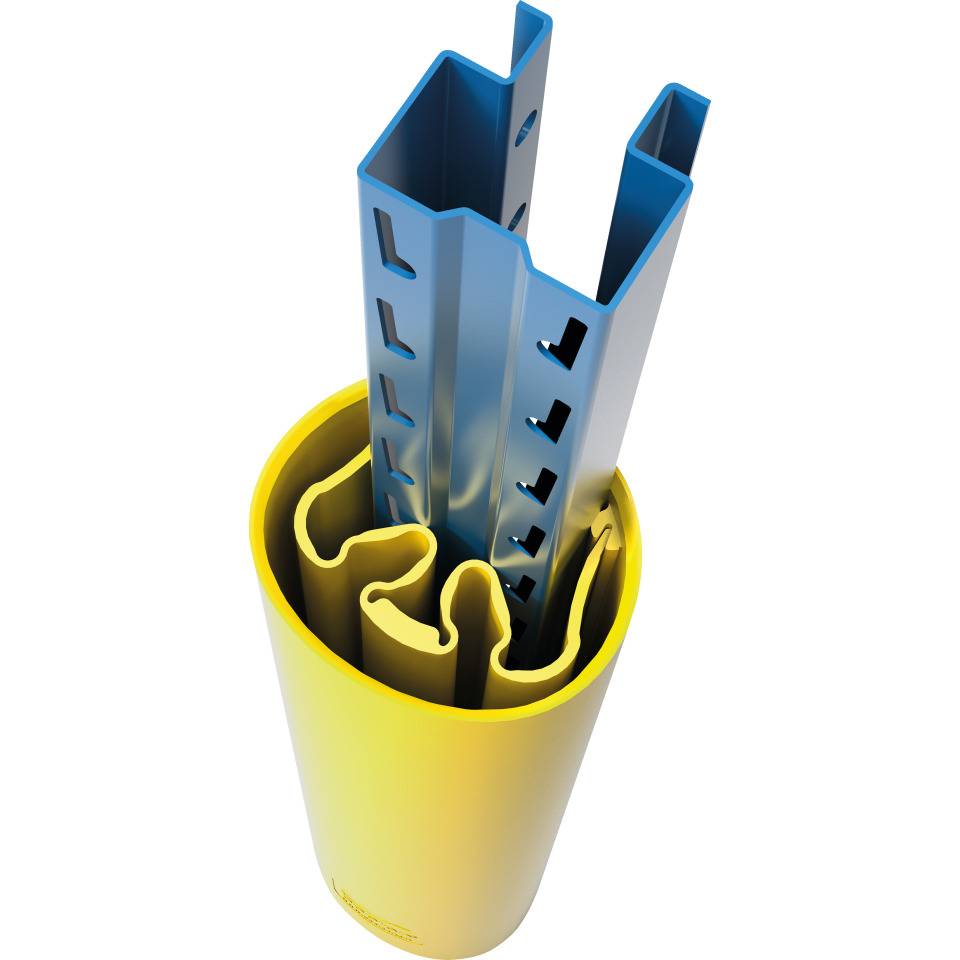 boplan® Regalanfahrschutz RackBull® Large, für 35-45 mm Stützentiefe, flexibel, stapelbar, gelb, Kunststoff, 600mm