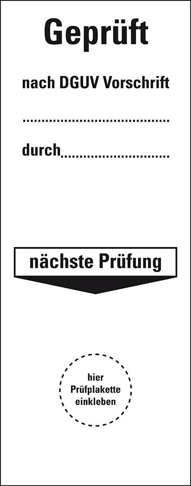 Grundetikett Geprüft nach DGUV Vor..durch..Nächste Prüfung, Folie, 40x100mm, 5/Bogen, DGUV