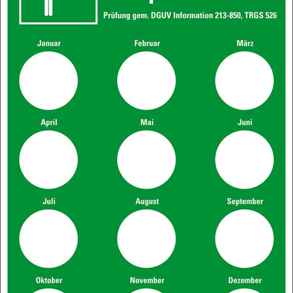 Prüfnachw.f. Körperduschen DGUV Inf. 213-850, Prüfplakette Ø20mm, Kunststoff, 100x150mm, DGUV