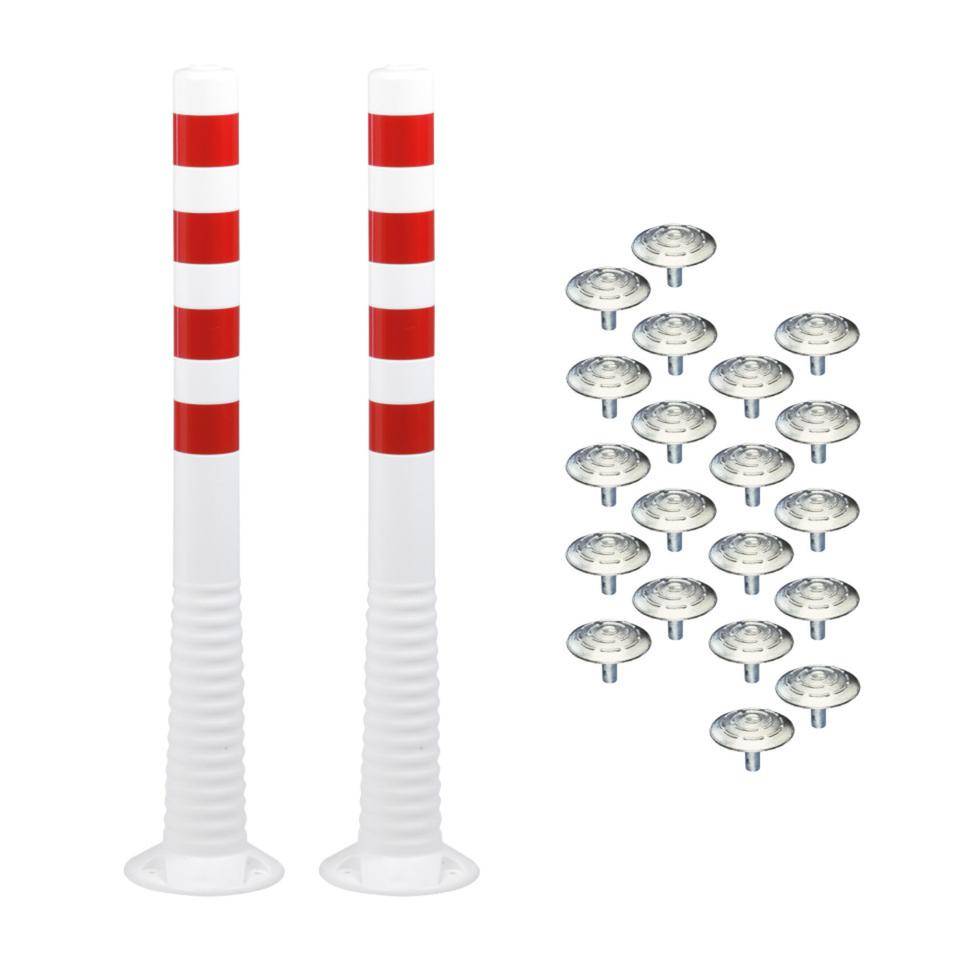Vorteils-Set Parkplatzbegrenzung, 2 Absperrpfosten StandUp, weiß, 30 Markierungsnägel