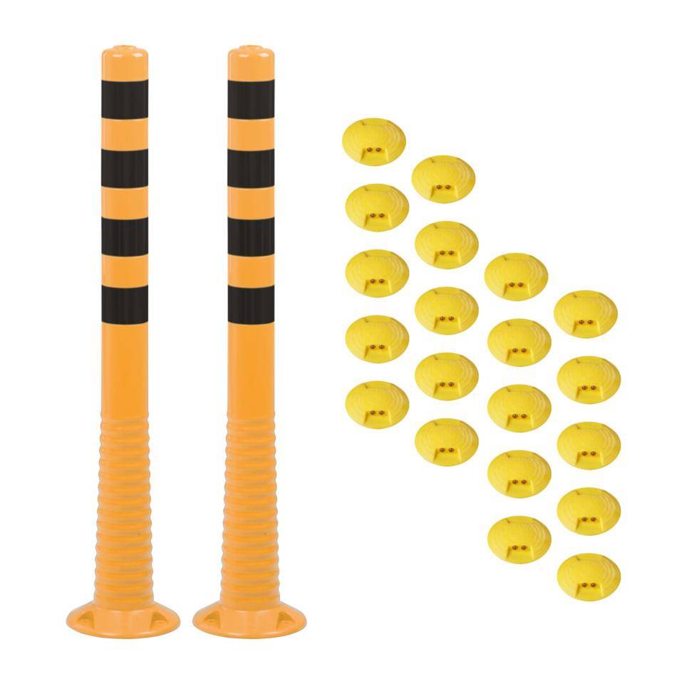 Vorteils-Set Parkplatzbegrenzung, 2 Absperrpfosten StandUp, gelb, 30 Markierungsnägel