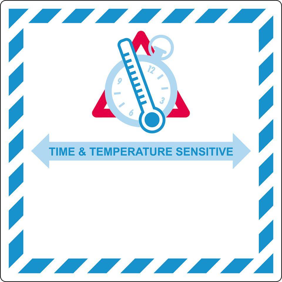 VepackungskennzeichenTime And Temperature..., IATA, Haftpapier, permanent, 100x100mm, 2/Bogen