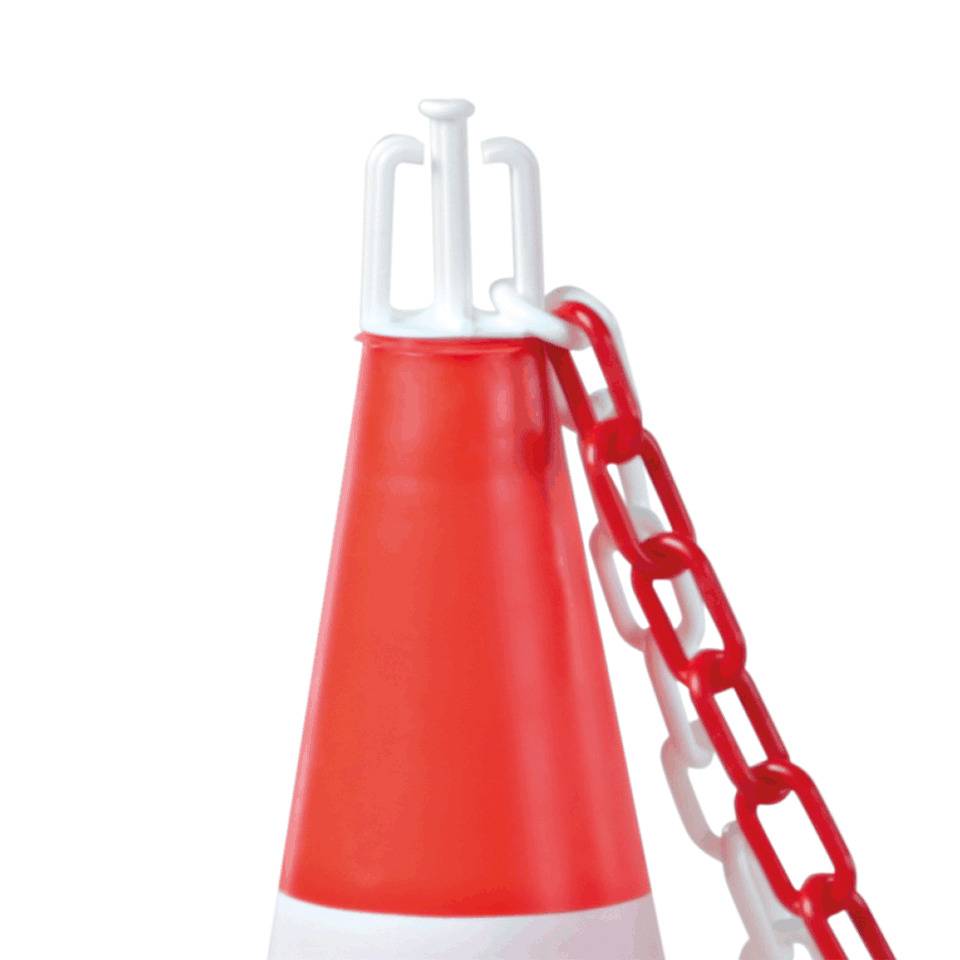 Leitkegel-Absperrset Medium, 6 Kegel, 6 Haken, 10m Kunststoffkette, rot/weiß