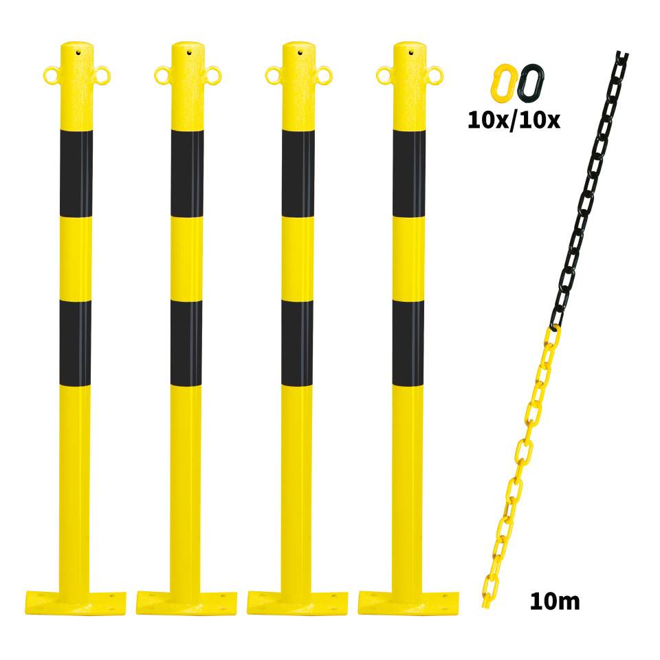 K.57 Vorteils-Set Absperrpfosten Bern, 4 Pfosten, 10m Kette, 20 Verbindungsglieder, gelb/schwarz, KU