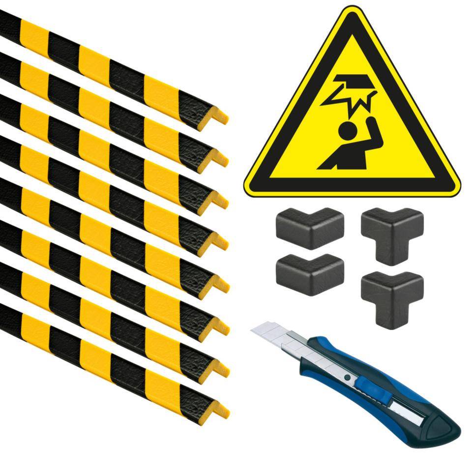Vorteils-Set All-In Knuffi Eckschutzprofil Typ E, Schutzecken, Cutter, Warnschild