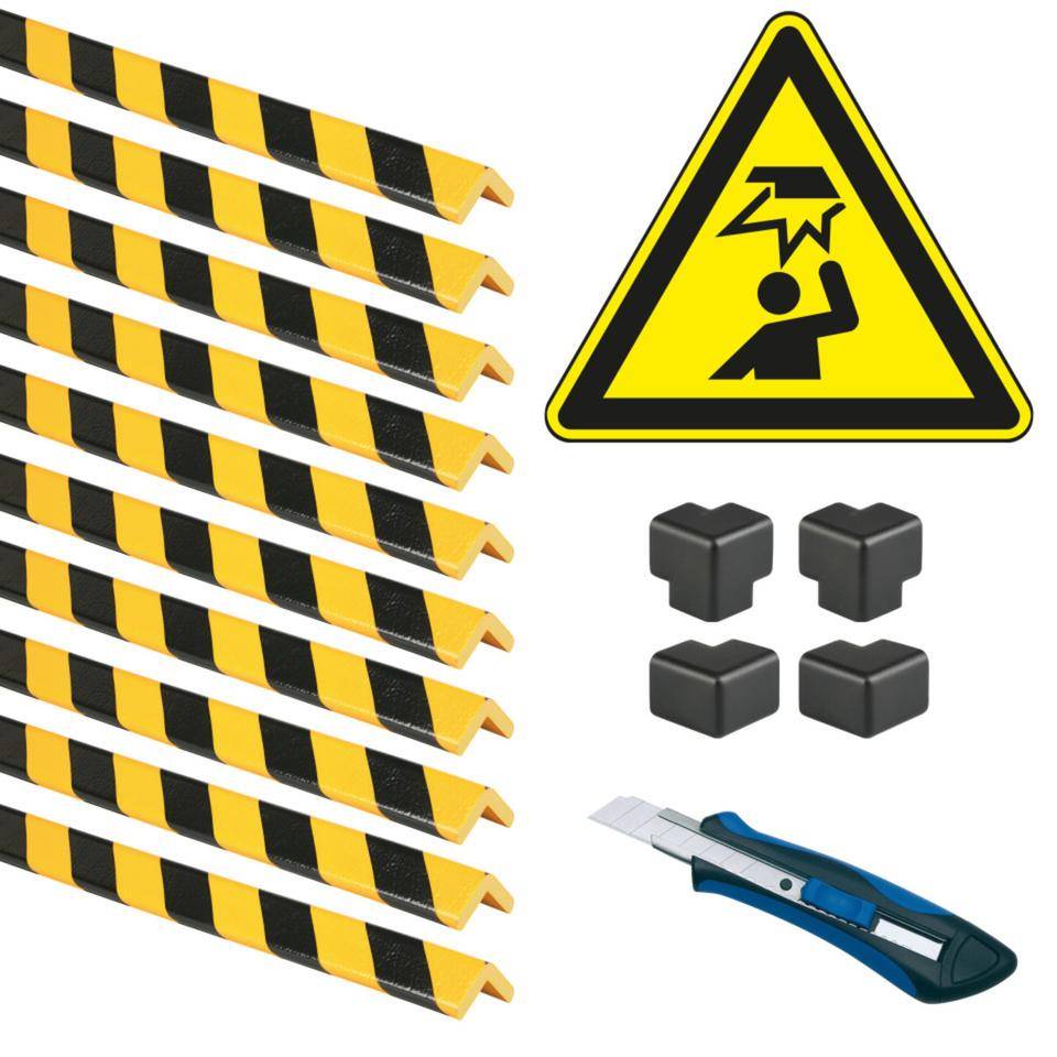 Vorteils-Set All-In Knuffi Eckschutzprofil Typ H, Schutzecken, Cutter, Warnschild
