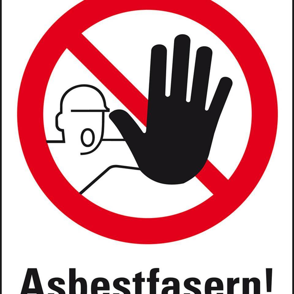 Hinweisschild Asbestfasern, TRGS, Pikto Polyesterfolie, selbstklebend, 450x550mm, ASR A1.3, DIN 4844 D-P006