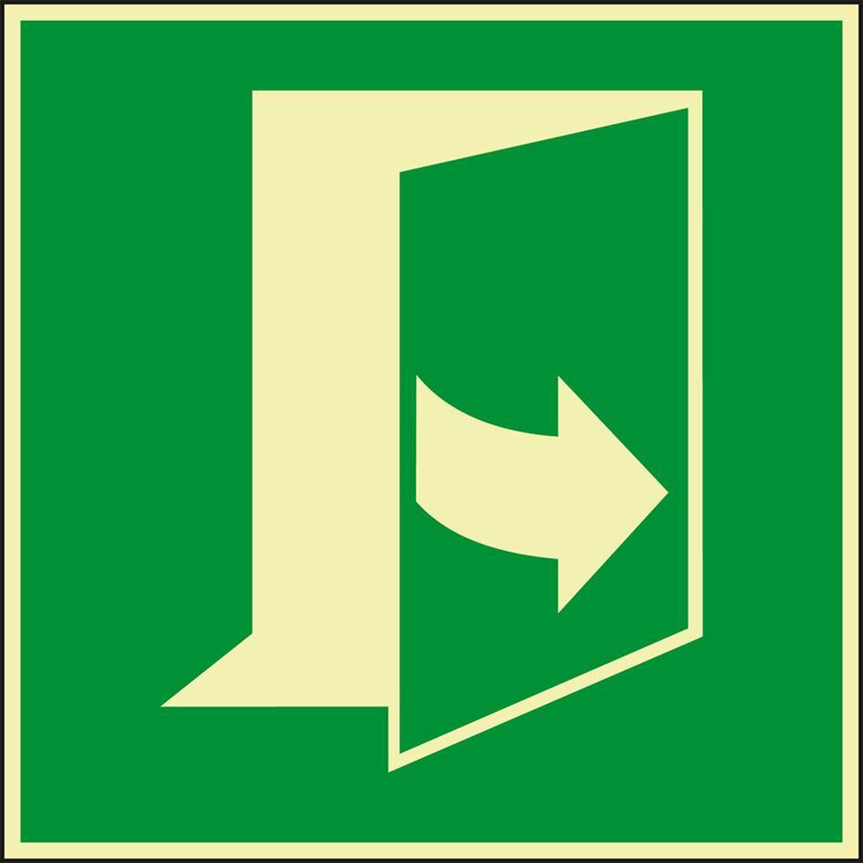 PERMALIGHT® power langnachleuchtend Rettungszeichen Tür öffnet durch Ziehen links, Folie, 100x100mm, ASR A1.3, ISO 7010
