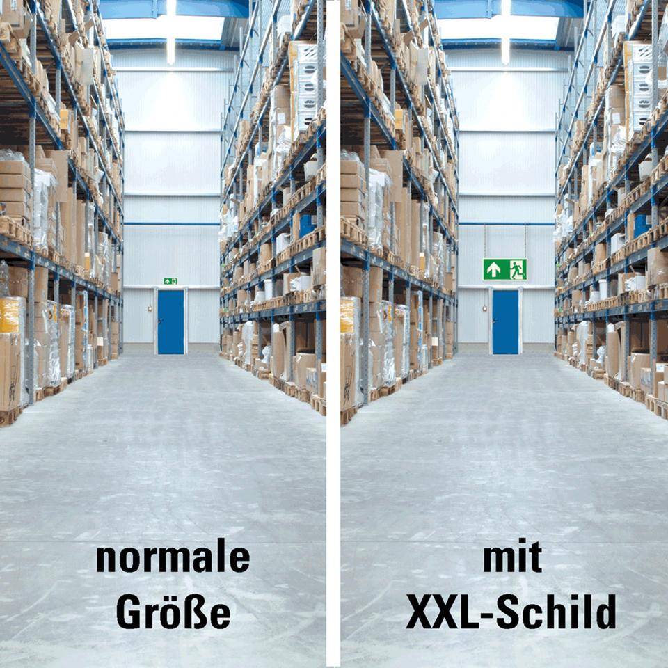 XXL-Rettungszeichen Rettungsweg geradeaus, Aluminium-Verbund, 1200x600mm, ASR A1.3, DIN EN ISO 7010 E001