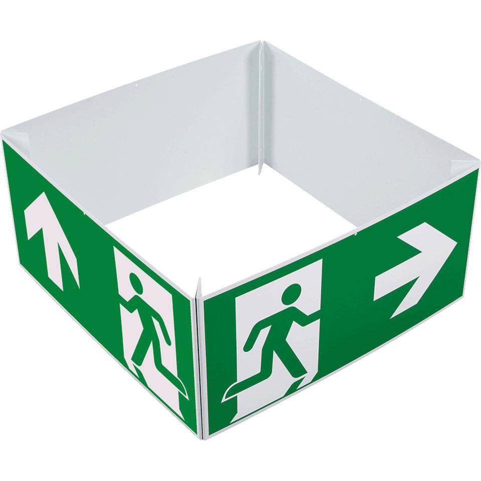 Notausgangswürfel, Notausgang geradeaus/rechts/links/blanko, Kunststoff, ASR A1.3, DIN EN ISO 7010