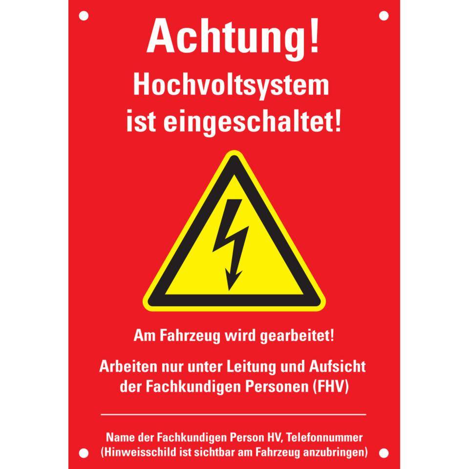 Warnzeichen Achtung Hochvolt, DGUV 209-093, eingeschaltet, rot, Kunststoff, 297x210mm