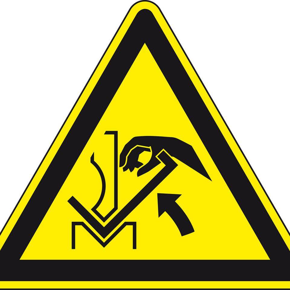 Warnschild Warnung vor Quetschgefahr der Hand, RoHS konform, Folie, SL50mm, 10/Bogen, DIN EN ISO 7010 W031