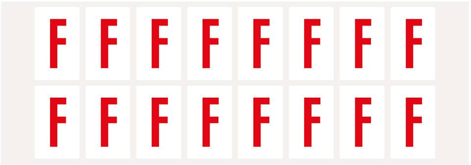 Buchstabe F, weiß/rot, Folie, Schrifthöhe 25mm, 22x36mm, 320 Stück/VE