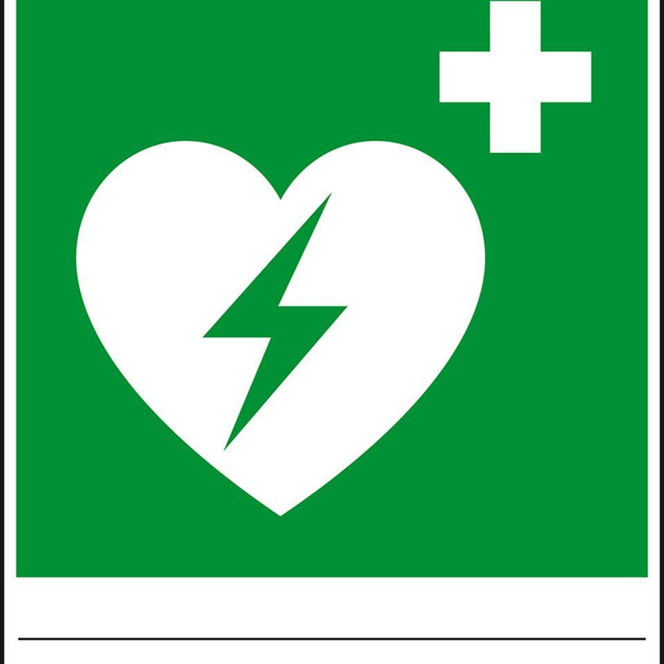 Kombi-Rettungszeichen, Automatisierter externer Defibrillator, Ausfüllfeld, Folie, 150x180mm, ASR ISO 7010 E010 D-E017
