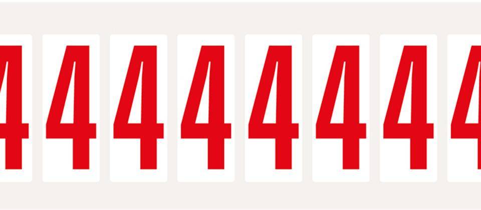 Ziffer 4, weiß/rot, Folie, Schrifthöhe 50mm, 22x57mm, 160 Stück/VE
