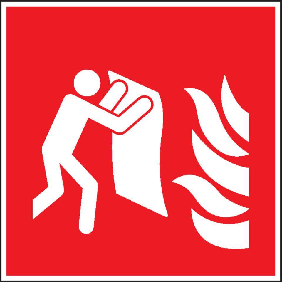 Brandschutzschild Feuerlöschdecke, Folie, selbstklebend, 200x200mm, DIN EN ISO 7010