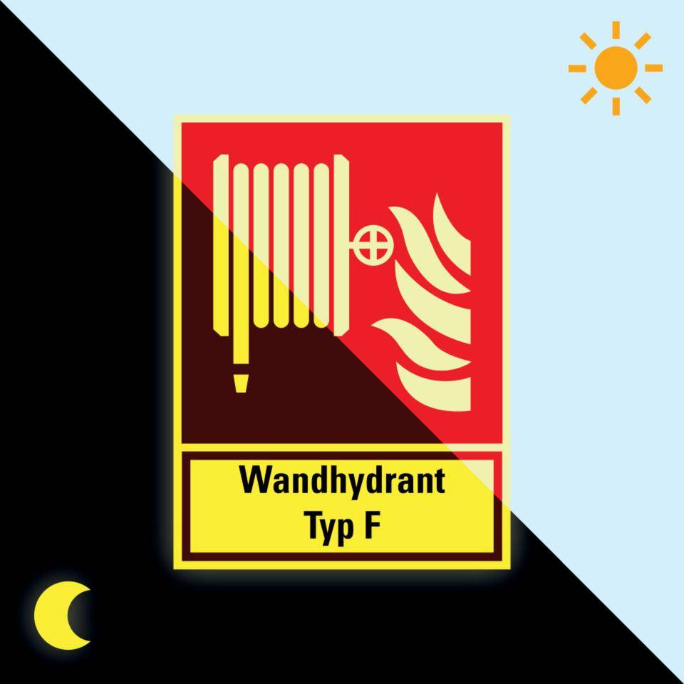 PERMALIGHT® power langnachleuchtend Brandschutz Kombischild Wandhydrant, Aluminium, 200x270mm, ASR DIN EN ISO 7010 F002