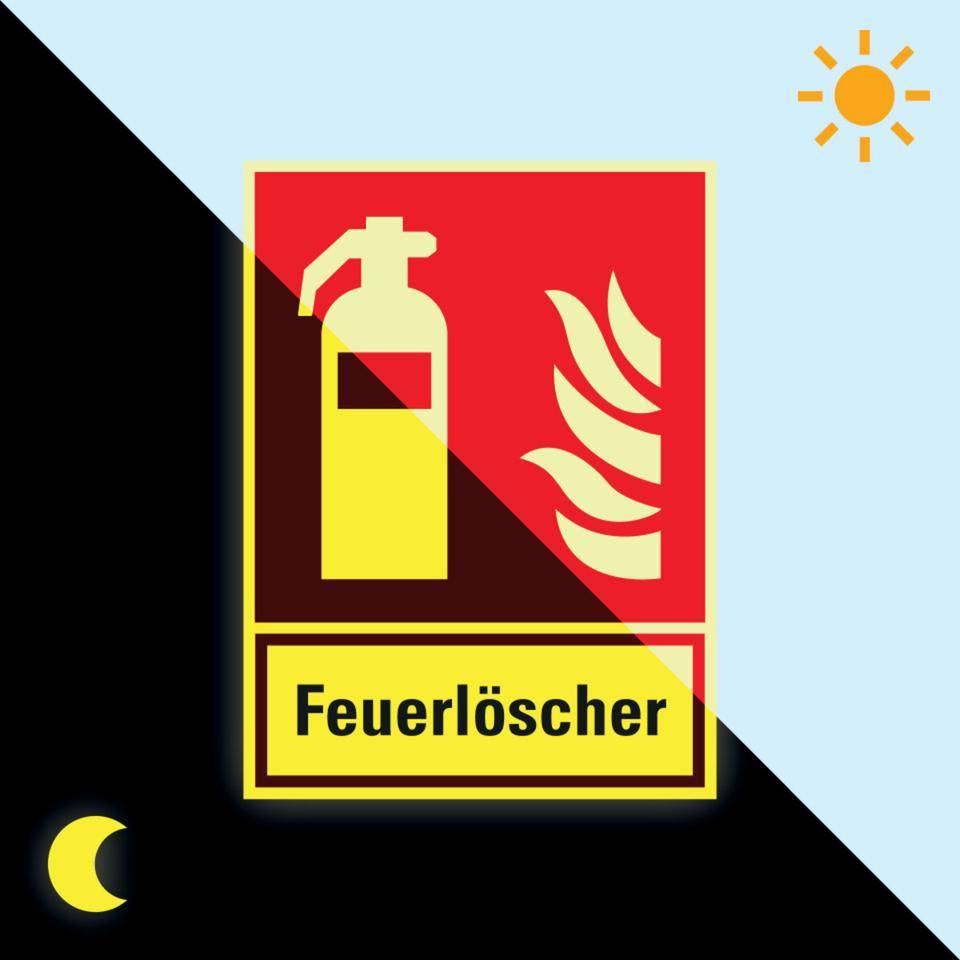 PERMALIGHT® power langnachleuchtend Brandschutz Kombischild Feuerlöscher, Aluminium, 200x270mm, ASR DIN EN ISO 7010 F001