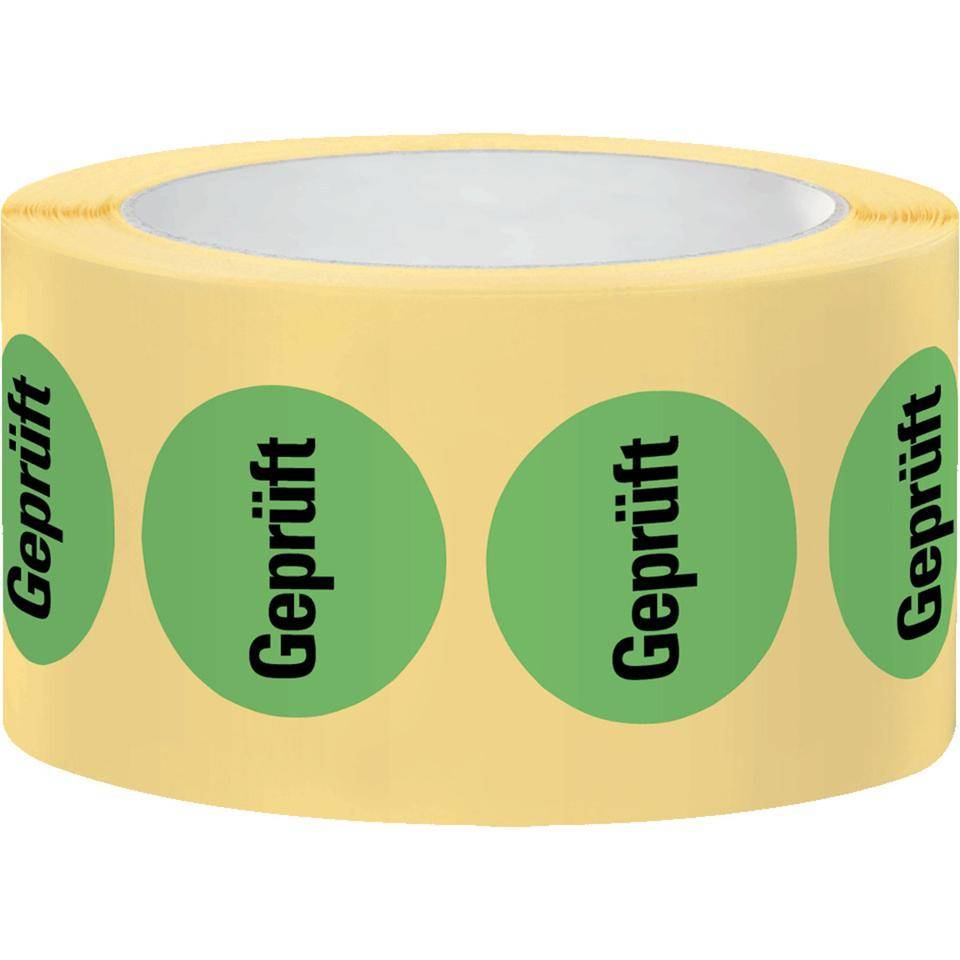 Markierungspunkt Geprüft, hellgrün, Haftpapier, ablösbar, Ø 25mm, 500/Rolle