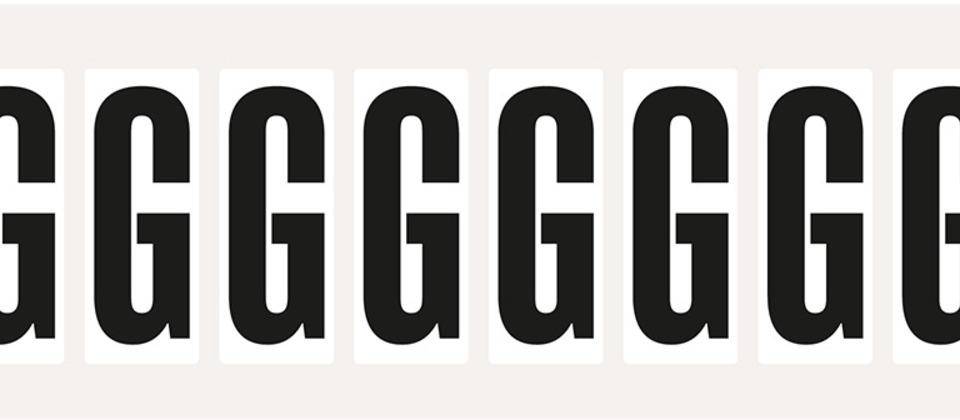Buchstabe G, weiß/schwarz, Folie, Schrifthöhe 50mm, 22x57mm, 160Stück/VE