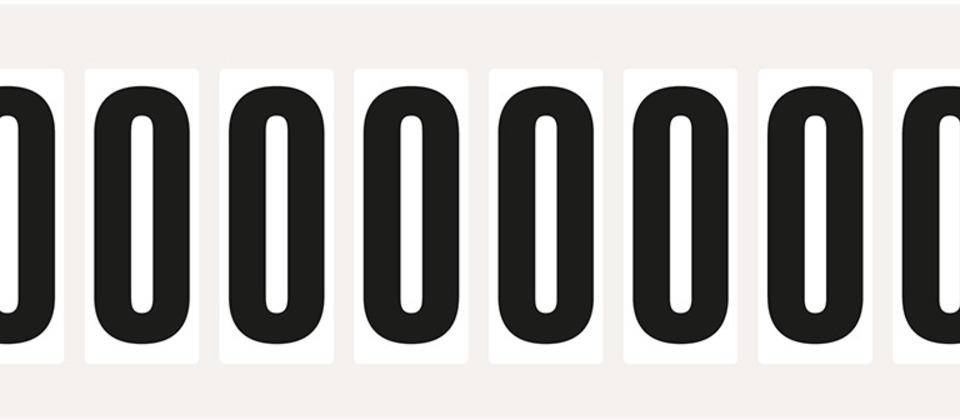Buchstabe O, weiß/schwarz, Folie, Schrifthöhe 50mm, 22x57mm, 160Stück/VE