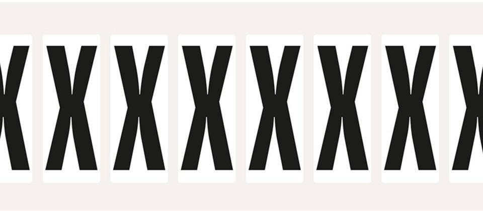 Buchstabe X, weiß/schwarz, Folie, Schrifthöhe 50mm, 22x57mm, 160Stück/VE