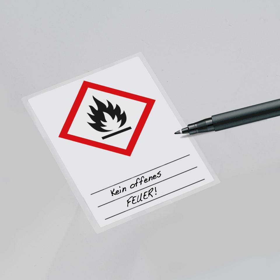 Gefahrensymbol Flamme GHS 02, zum Beschriften u.Laminieren, Folie, 37x52mm, 4/Bogen