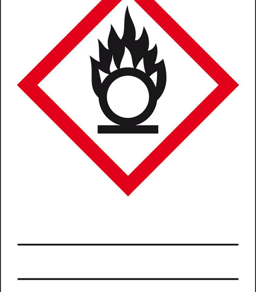 Gefahrensymbol Flamme/Kreis GHS 03, z.Beschriften u.Laminieren, Folie, 37x52mm, 4/BOG