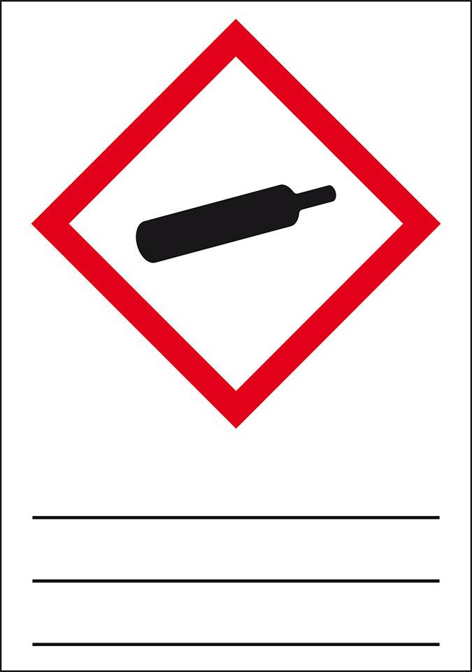 Gefahrensymbol Gasflasche GHS 04, Beschriften u.Laminieren, Folie, 37x52mm, 4/Bogen