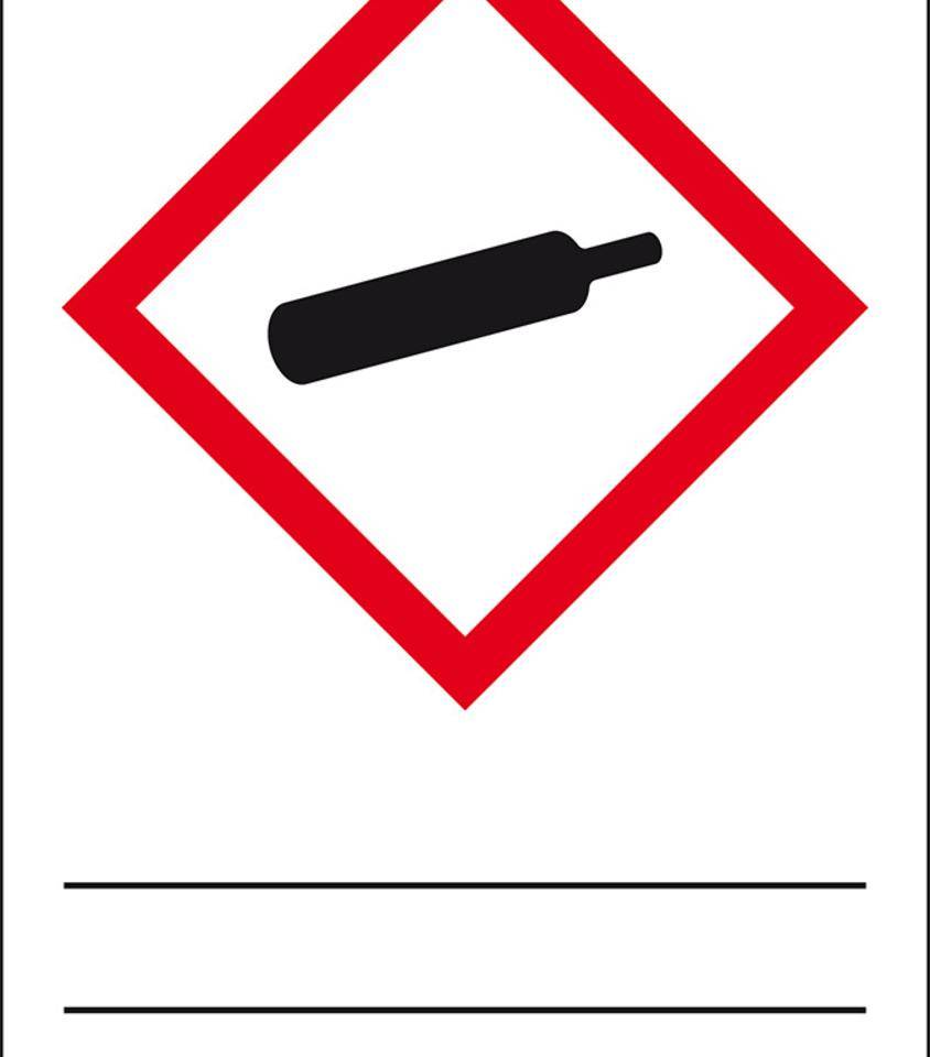 Gefahrensymbol Gasflasche GHS 04, Beschriften u.Laminieren, Folie, 37x52mm, 4/Bogen