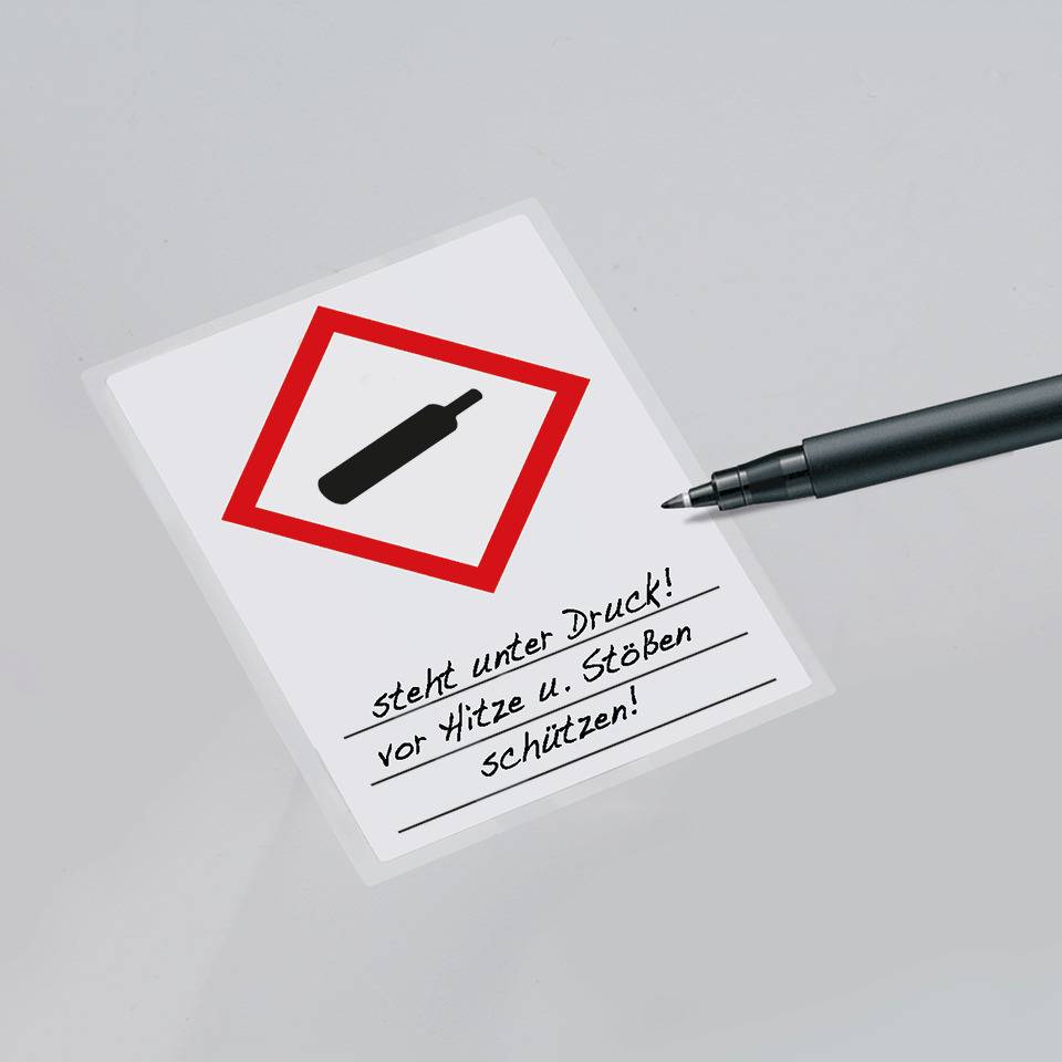 Gefahrensymbol Gasflasche GHS 04, Beschriften u.Laminieren, Folie, 37x52mm, 4/Bogen