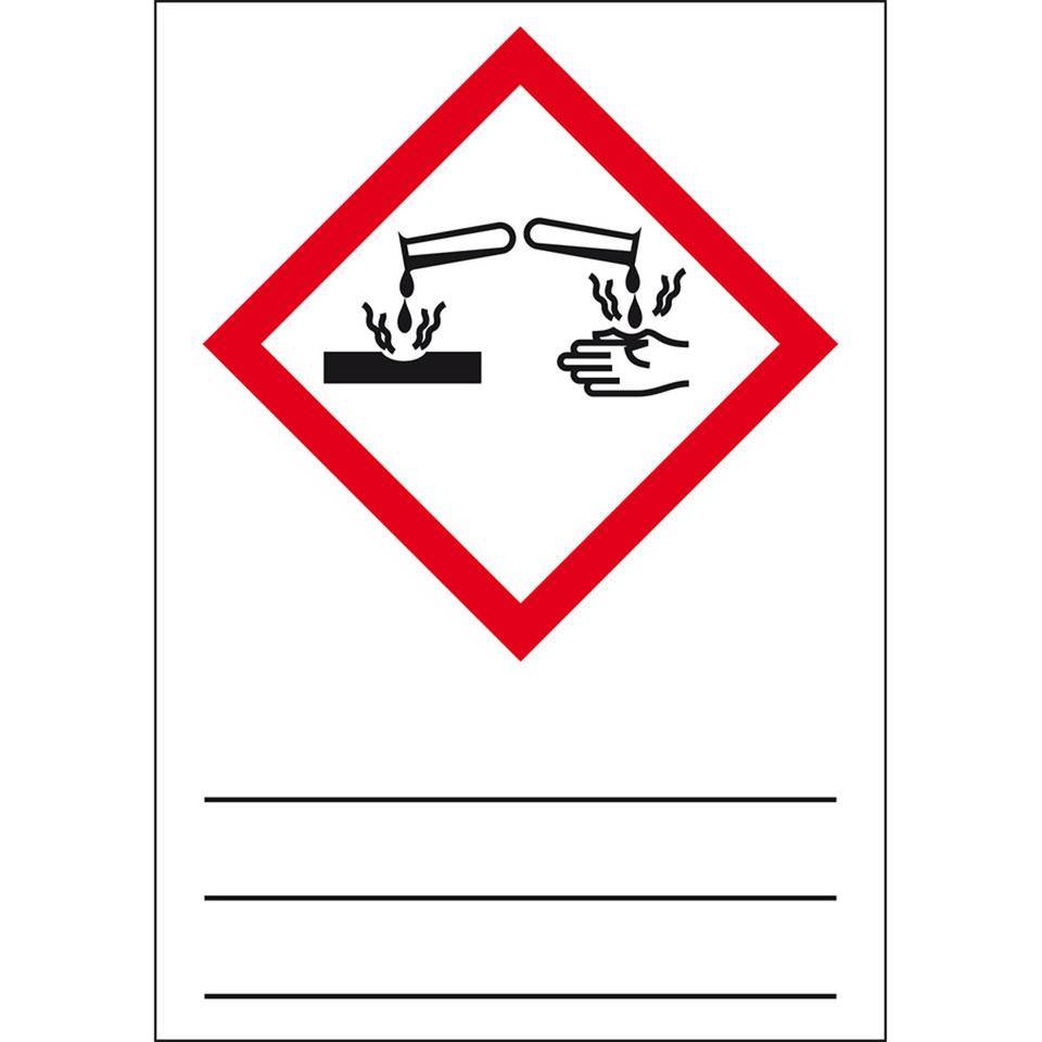 Gefahrensymbol Ätzwirkung GHS 05, Beschriften u.Laminieren, Folie, 37x52mm, 4/Bogen