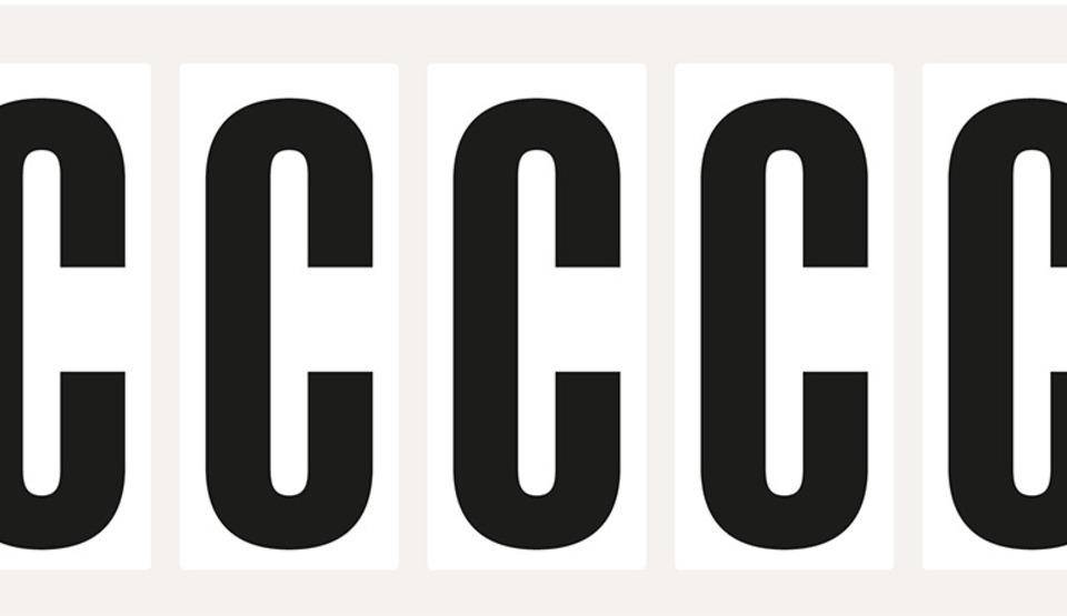 Buchstabe C, weiß/schwarz, Folie, Schrifthöhe 75mm, 38x88mm, 100Stück/VE