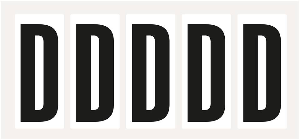 Buchstabe D, weiß/schwarz, Folie, Schrifthöhe 75mm, 38x88mm, 100 Stück/VE