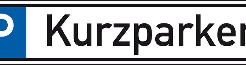 Parkplatzreservierungsschild Kurzparker, ohne Befestigungsset, 520x110mm