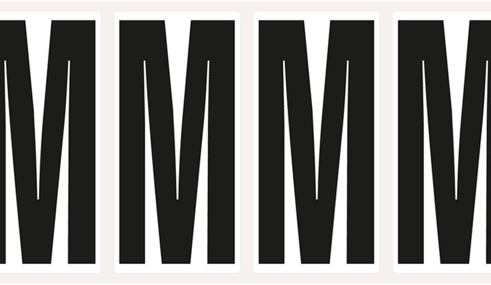 Buchstabe M, weiß/schwarz, Folie, Schrifthöhe 95mm, 47x98mm, 80 Stück/VE