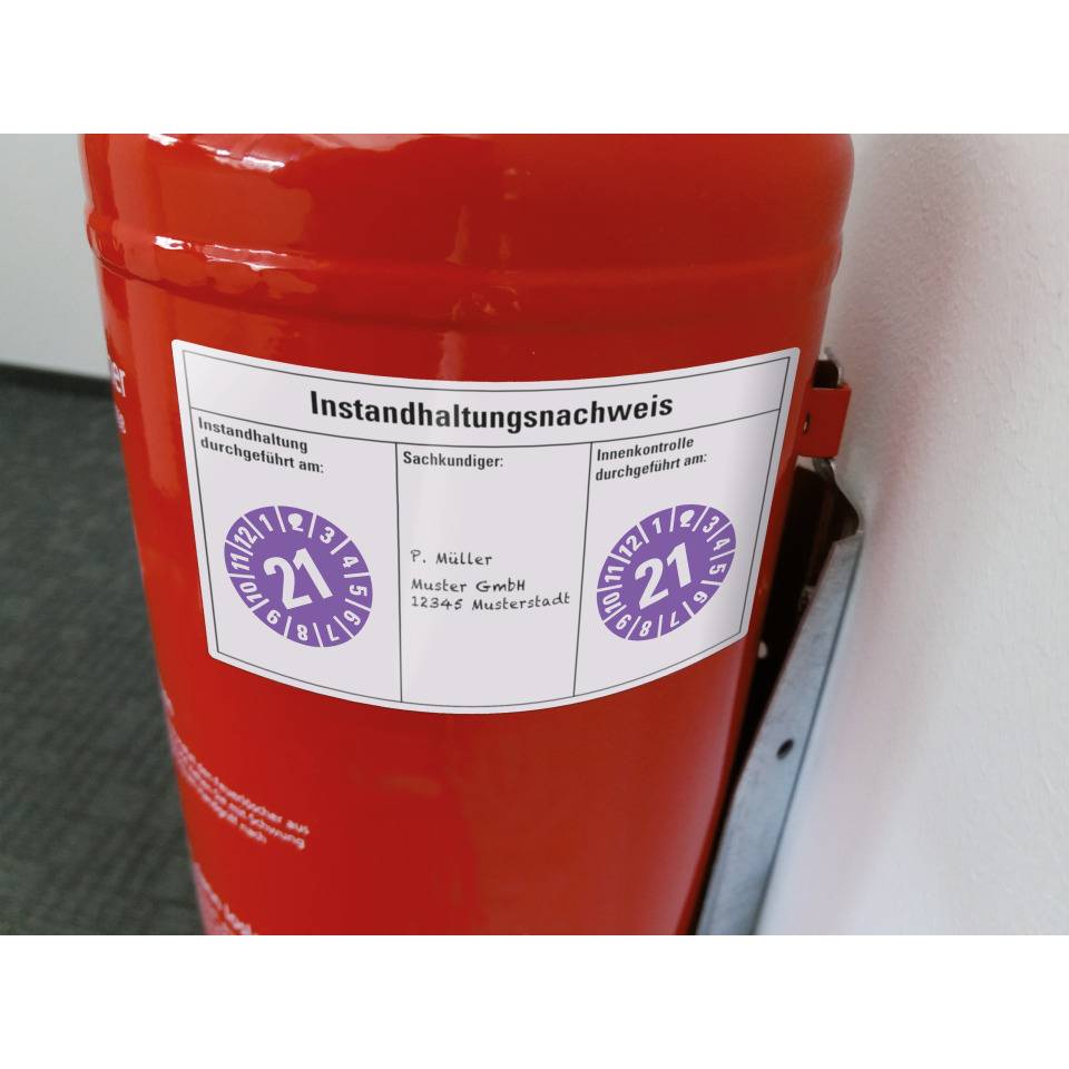 Instandhaltungsnachweis Feuerlöscher, DIN 14406-4, Folie, ablösbar, 100x60mm, 4/Bogen