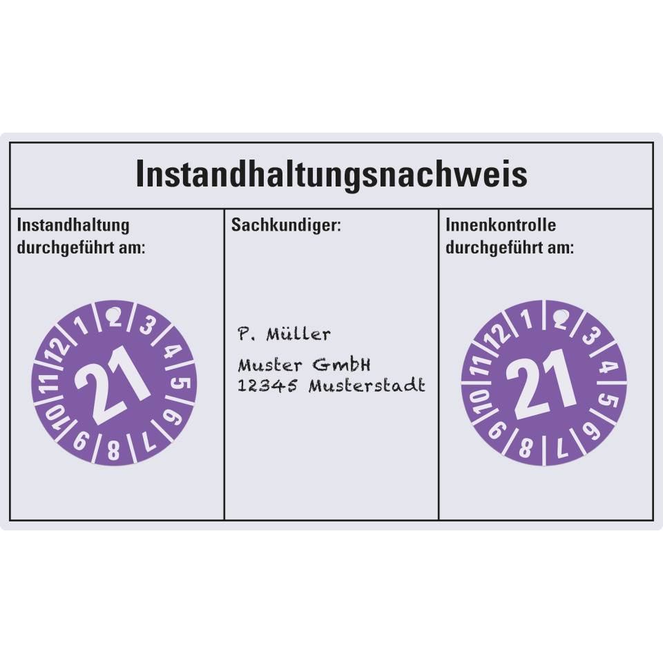 Instandhaltungsnachweis Feuerlöscher, DIN 14406-4, Folie, ablösbar, 100x60mm, 4/Bogen