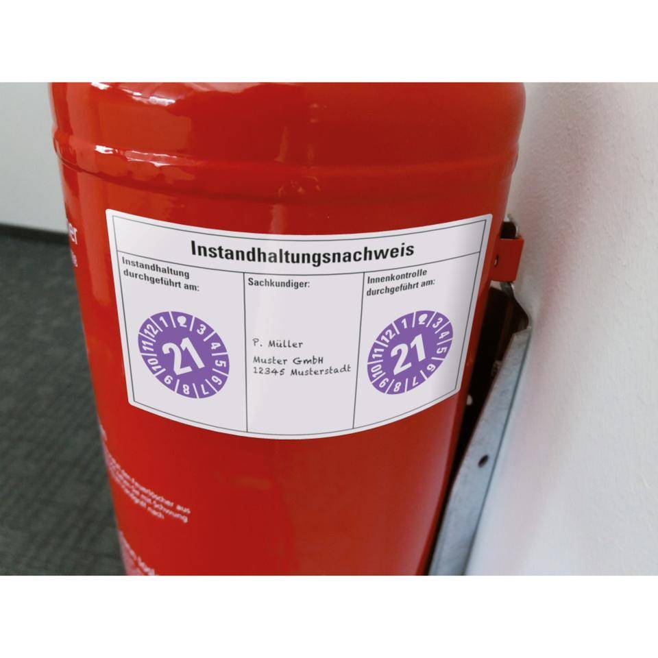 Instandhaltungsnachweis Feuerlöscher, DIN 14406-4, Folie, ablösbar, 100x60mm, 4/Bogen