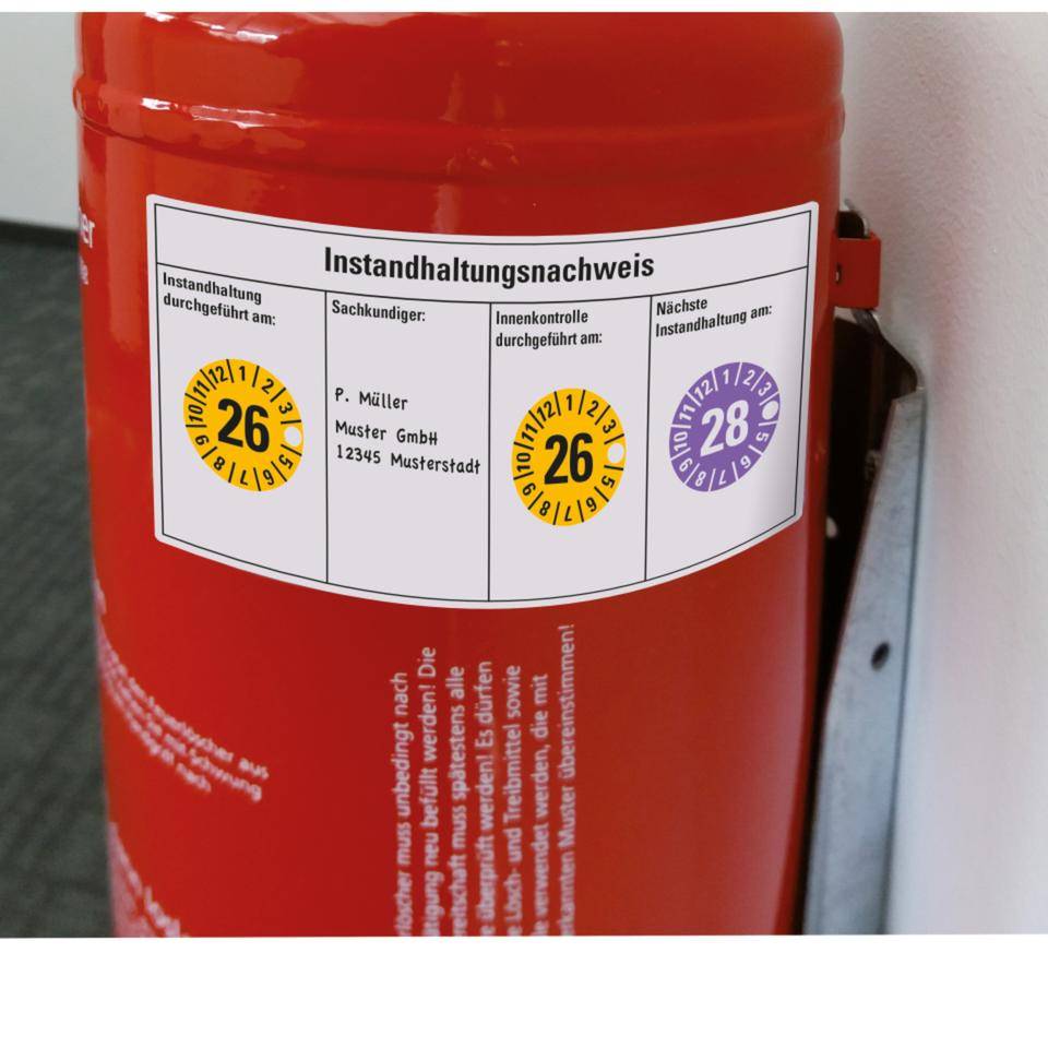 Instandhaltungsnachweis Feuerlöscher, DIN 14406-4, Folie, ablösbar, 120x60mm, 4/Bogen