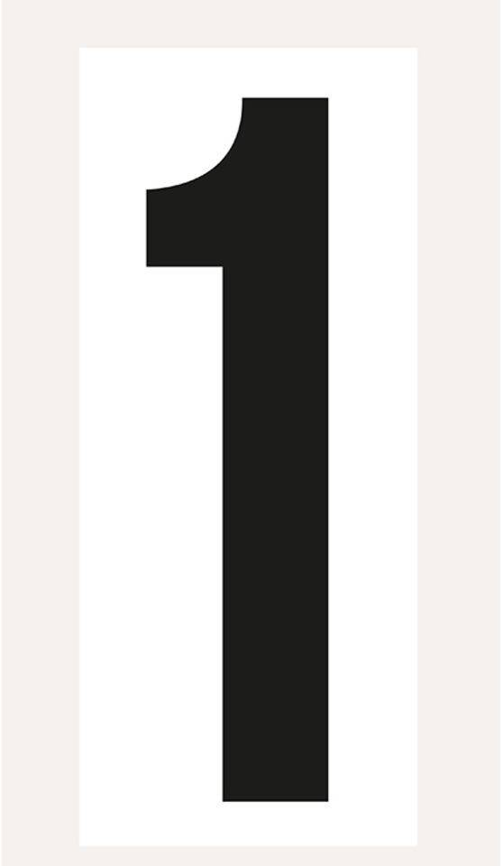 Ziffer 1, weiß/schwarz, Folie, Schrifthöhe 150mm, 72x170mm, 20 Stück/VE