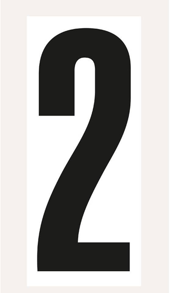 Ziffer 2, weiß/schwarz, Folie, Schrifthöhe 150mm, 72x170mm, 20 Stück/VE