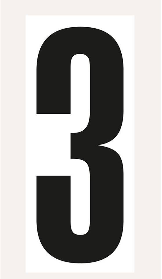 Ziffer 3, weiß/schwarz, Folie, Schrifthöhe 150mm, 72x170mm, 20 Stück/VE