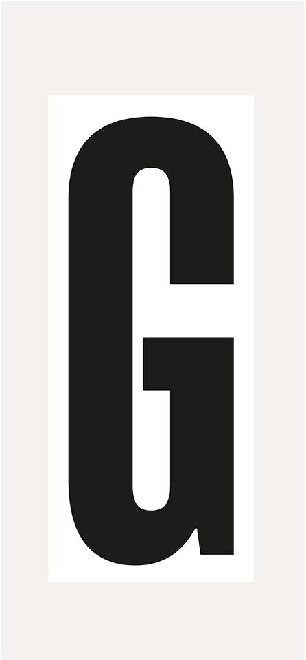 Buchstabe G, weiß/schwarz, Folie, Schrifthöhe 150mm, 72x170mm, 20 Stück/VE