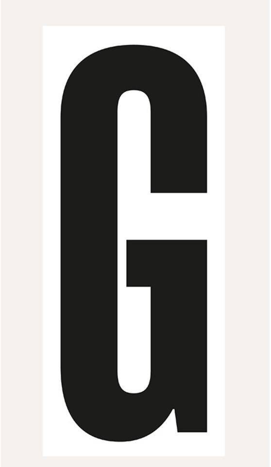 Buchstabe G, weiß/schwarz, Folie, Schrifthöhe 150mm, 72x170mm, 20 Stück/VE