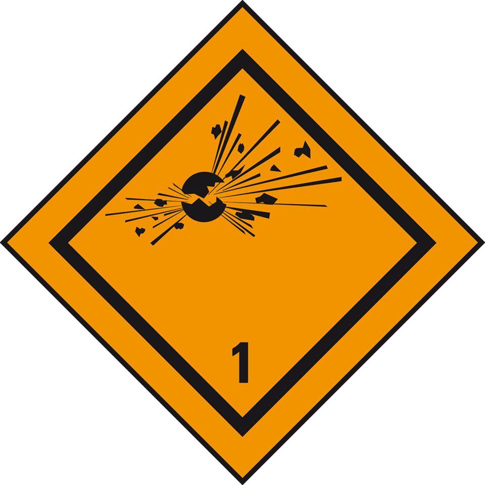 Verpackungskennzeichen Kl.1 Explosive Stoffe, Haftpapier, permanent, 50x50mm, 1000/Rolle, IMDG-Code, GGVSEB, ADR