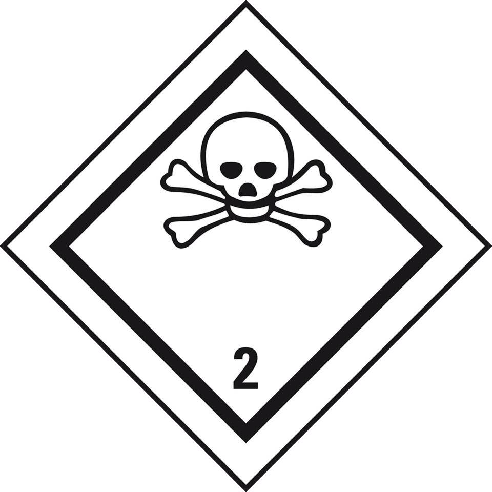 Verpackungskennzeichen Kl.2.3 Giftige Gase, Haftpapier, permanent, 50x50mm, 1000/Rolle, IMDG-Code, GGVSEB, ADR
