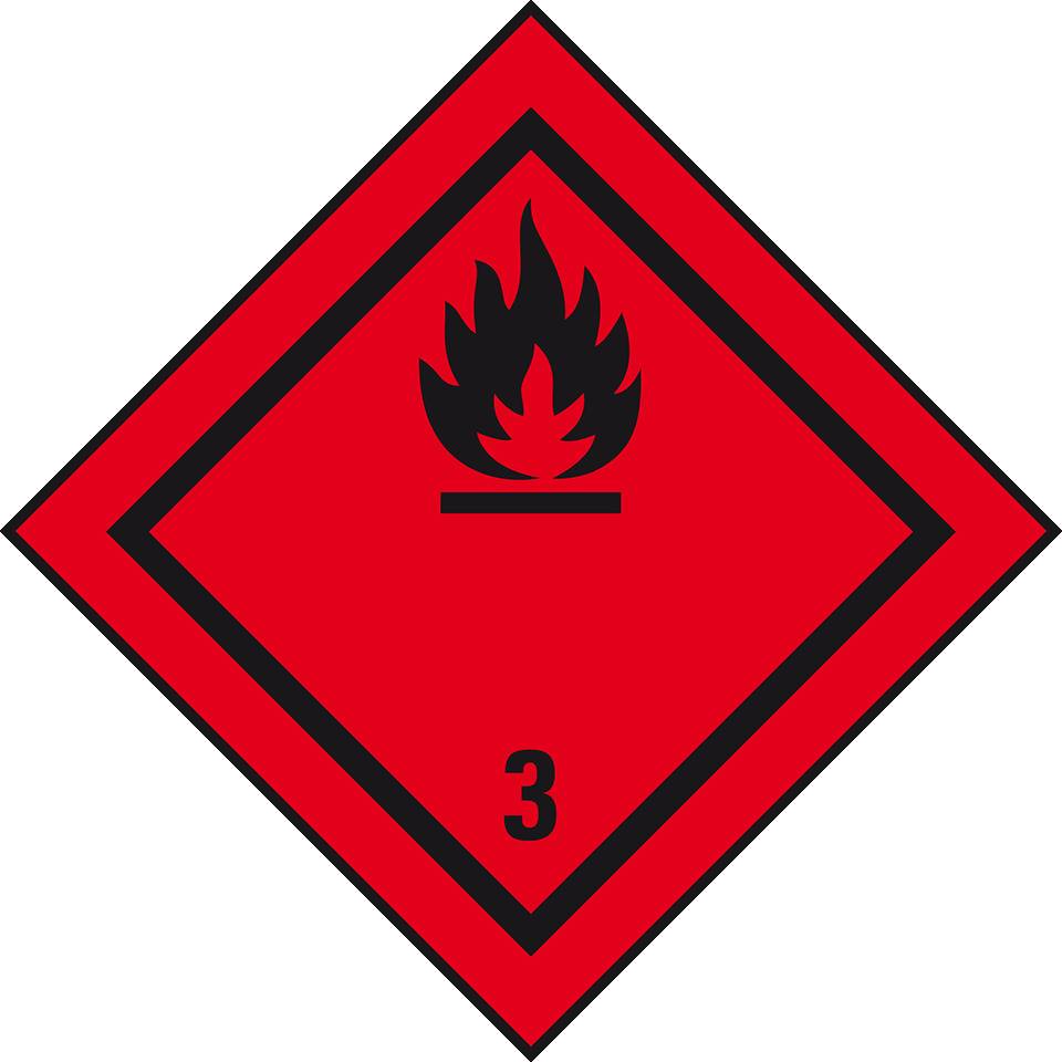 Verpackungskennzeichen Kl.3 Entz.Flüssigigk., Haftpapier, permanent, 50x50mm, 1000/Rolle, IMDG-Code, GGVSEB, ADR