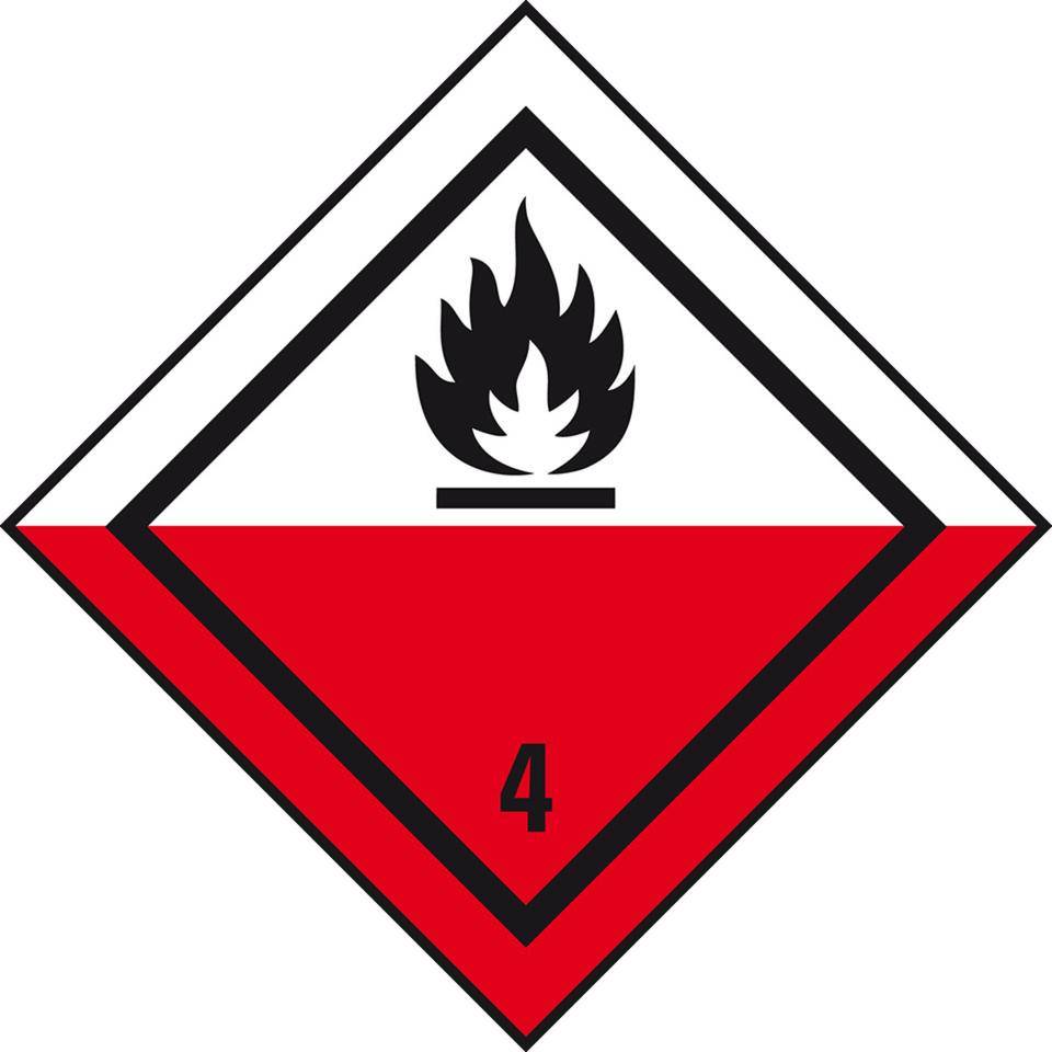 Verpackungskennzeichen Kl.4.2 Selbstentzündl., Haftpapier, permanent, 50x50mm, 1000/Rolle, IMDG-Code, GGVSEB, ADR, IATA